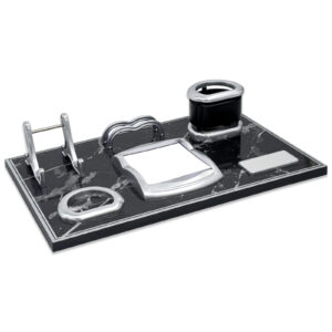 ASİL SİYAH-GÜMÜŞ MERMER DESENLİ MASA SETİ